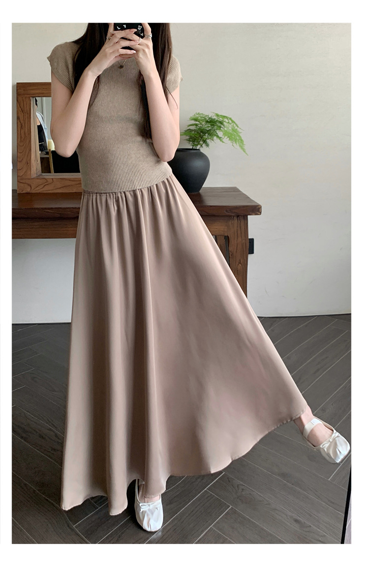 French acetate satin half skirt for women 2024 Spring/Summer pleated long skirt with elastic and tight waist, A-line large swing umbrella skirt pic 21