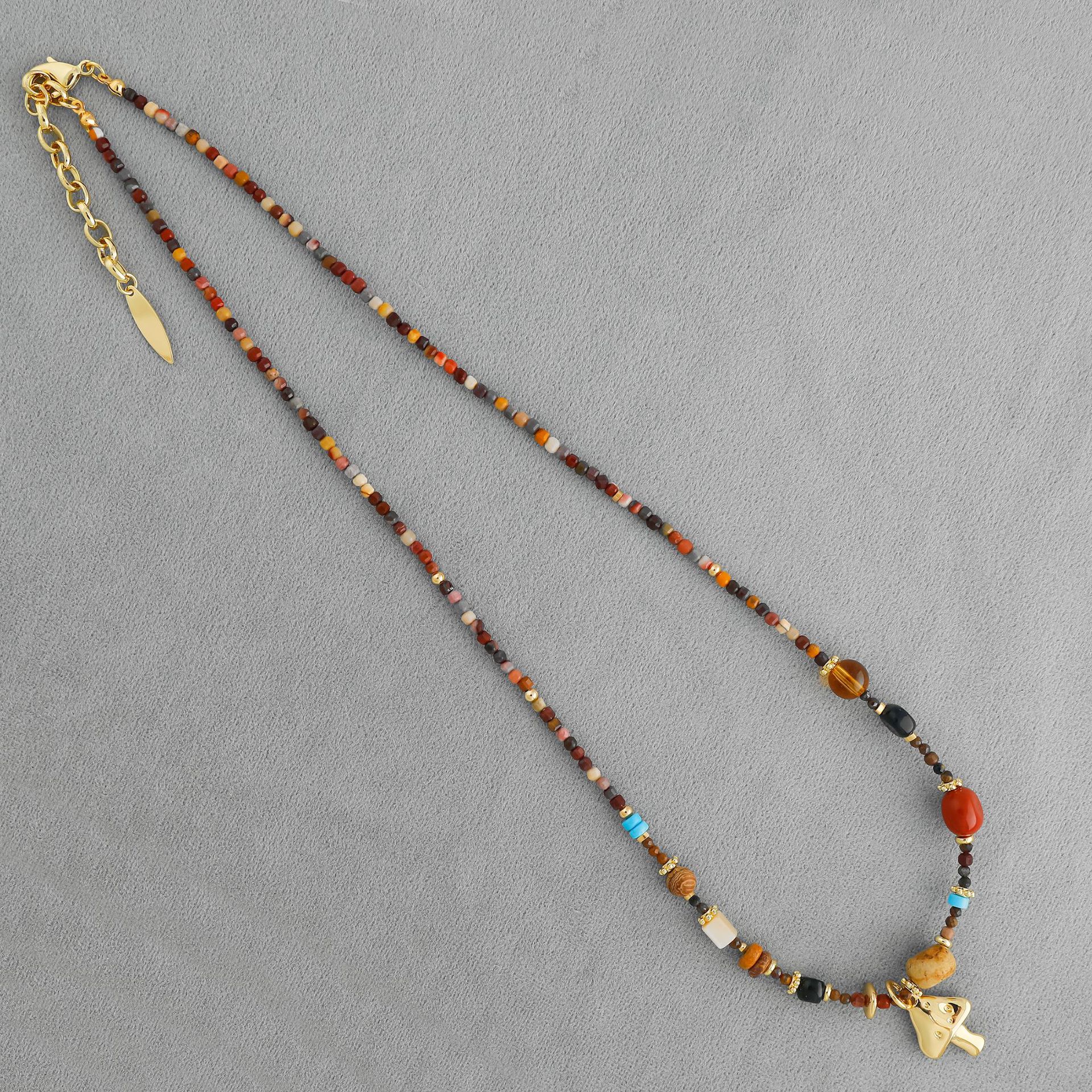 LAZY*家蘑菇彩石项链 夏季爆款简约叠戴天然石日出蘑菇串珠锁骨链详情8