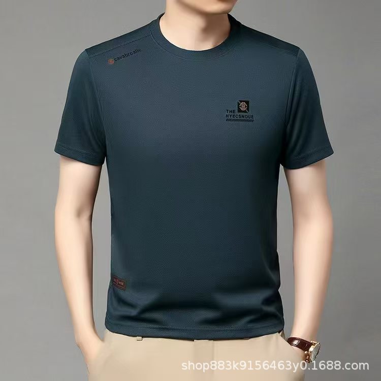 3222男士2025夏季中年男式短袖轻熟休闲时尚印花薄款圆领t恤男装详情2