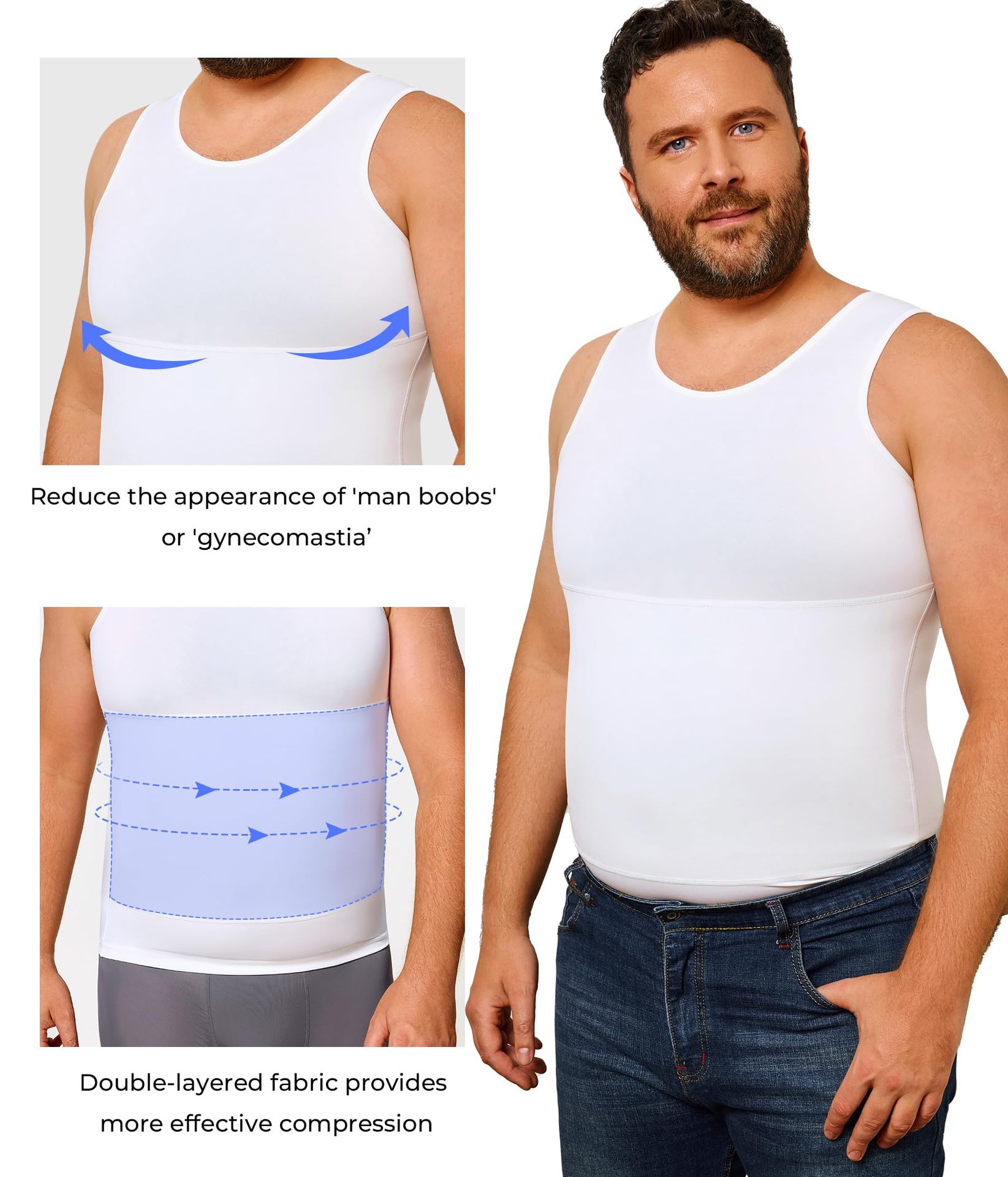 跨境爆款亚马逊男士束身无袖收腹打底衣男士收腹收胸背心详情8
