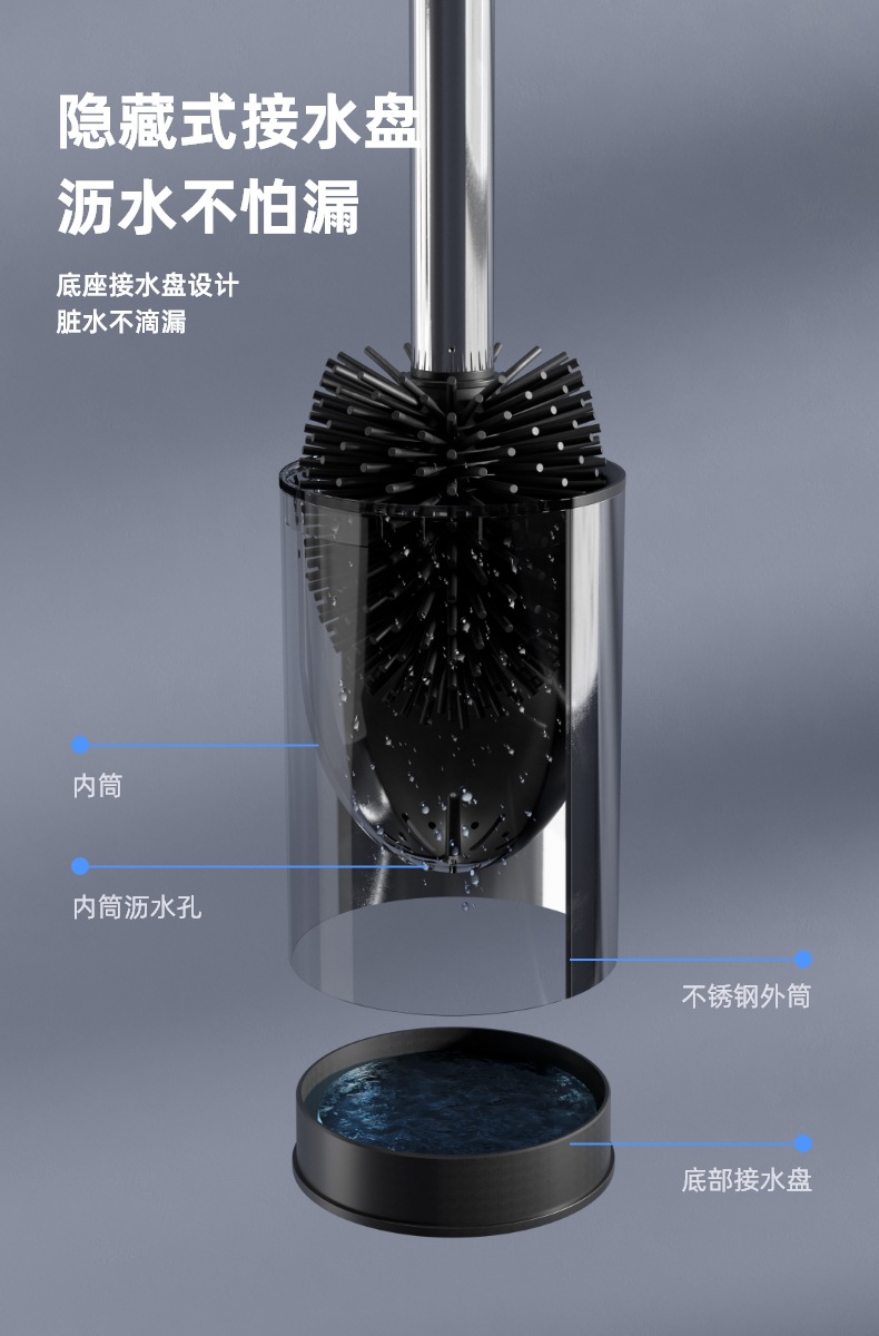 软胶马桶刷带底座卫生间无死角清洁刷不锈钢可拆杆家用马桶刷批发详情11