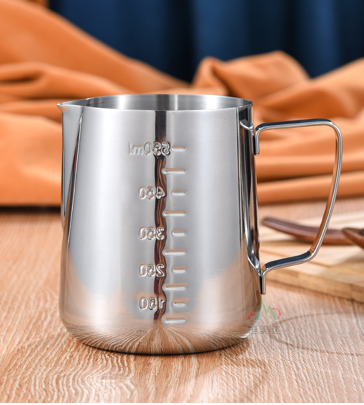 Cross-border bestseller stainless steel latte art cup with scale, latte art jar, pointed spout, household latte art tool, milk foam cup 350ml pic 20