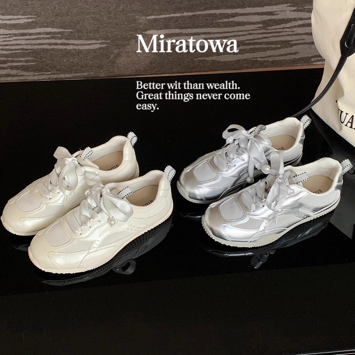 葡萄妈同款康朋街少女~芭蕾风透气网面珍珠系带休闲风阿甘鞋详情5