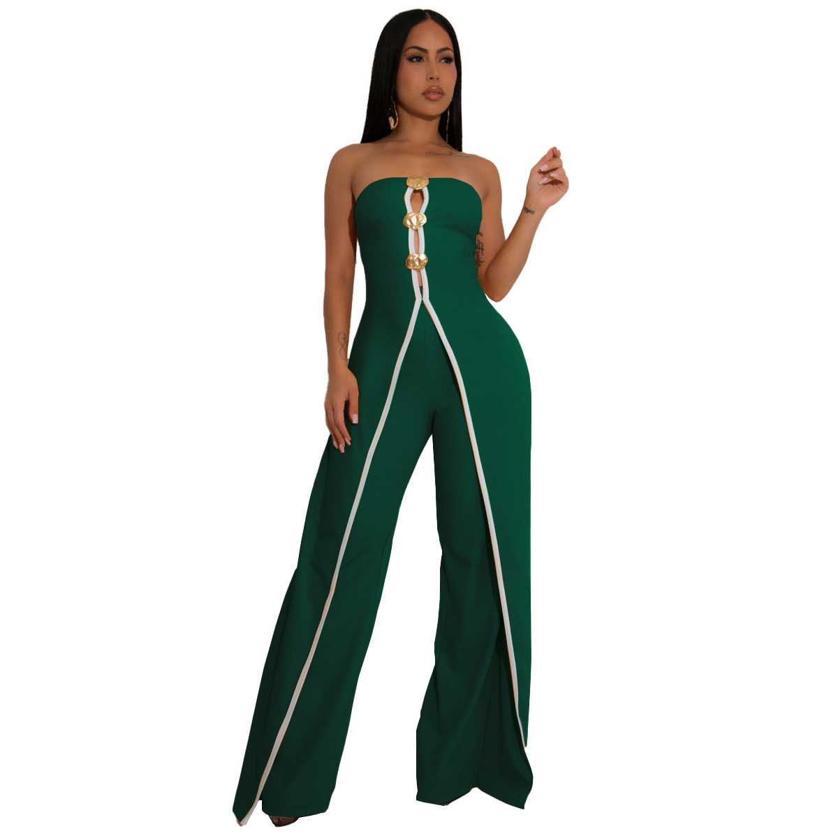 ZY6190 Amazon Independent store strapless false two-piece elegantly designed jumpsuit New partyjumpsuit pic 29