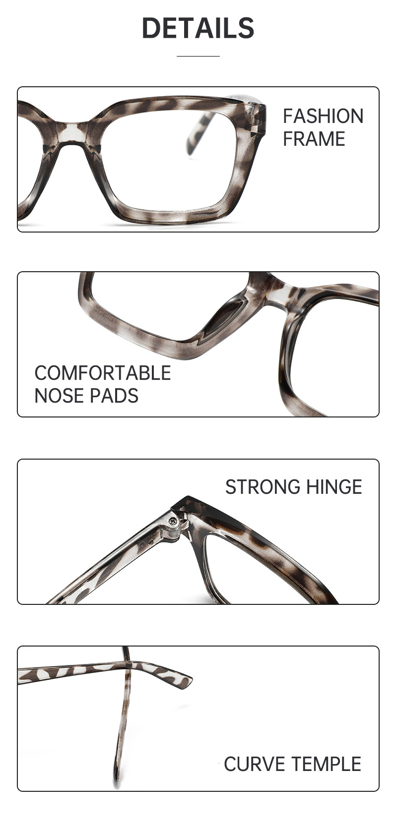 Anti-blue light square frame flat light glasses for women, contrasting color rice studs, simple and slender appearance, high level of spectacle frame, European and American trendy spectacle frame pic 9