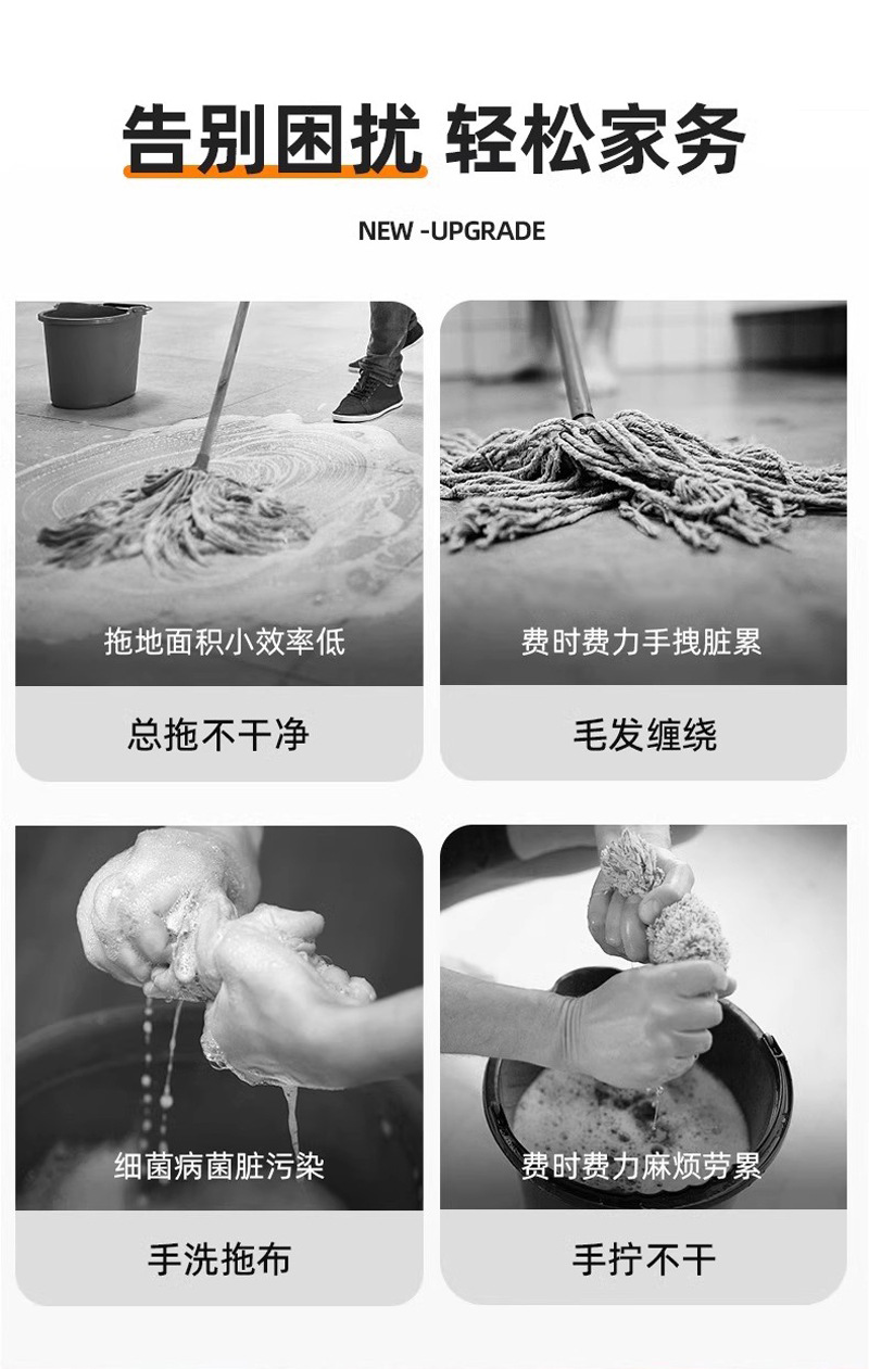 新懒人客厅免手洗平板拖把旋转家用大号长柄一拖净干湿两用木地板详情3