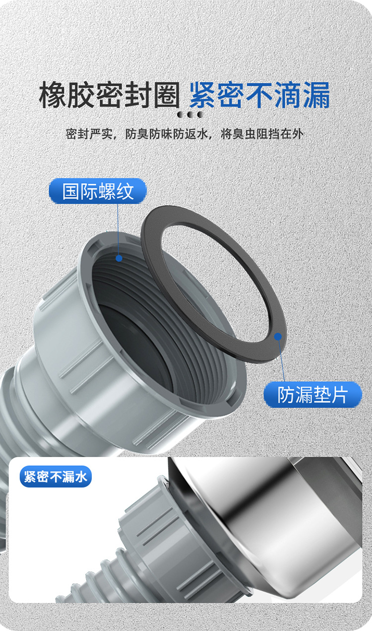 厨房下水管防返臭神器菜盆洗手盆通用排水管可伸缩面盆出水槽软管详情7