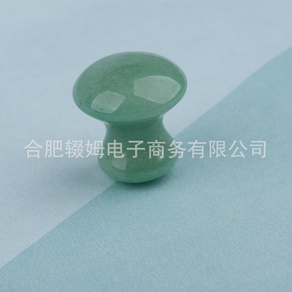天然粉晶东陵绿玉石蘑菇头面部脸部颈部美容冷热敷按摩石刮痧板详情7
