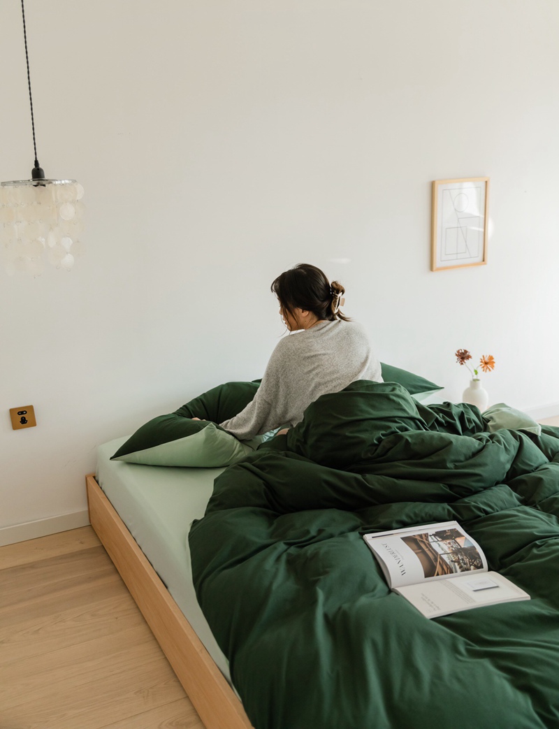 ins Japanese-style solid color all-cotton knitted cotton four-piece set, skin-friendly nude sleeping plain double-layer Indian cotton bed sheet pic 102