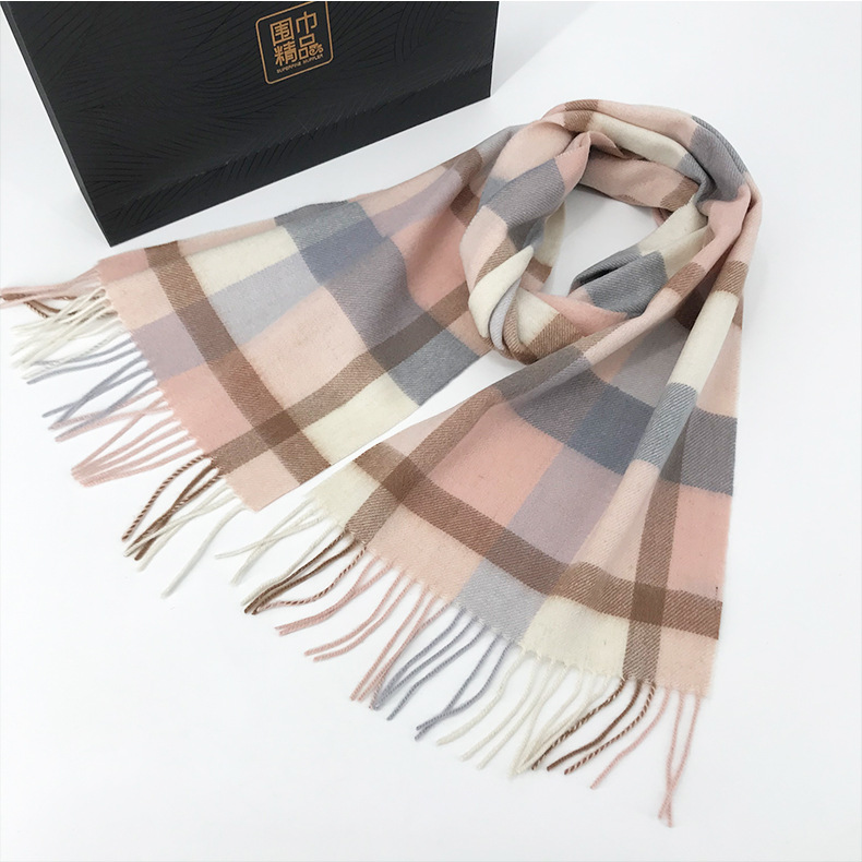 New checkered wool scarf for women, a high-end and fashionable look for autumn and winter. Thickened and warm tassel long scarves for couples, wholesale pic 14