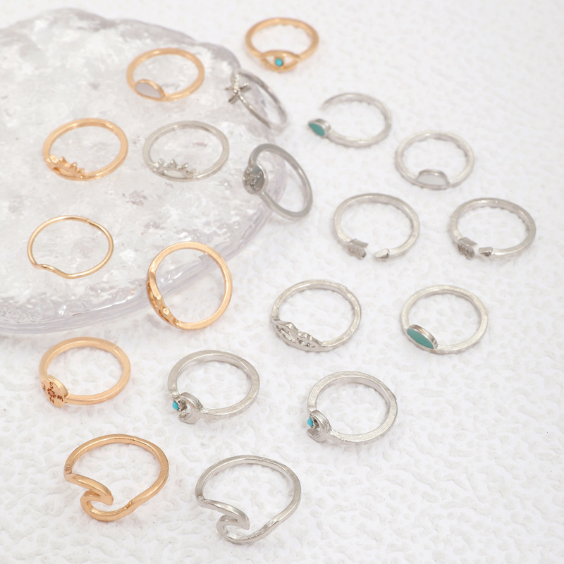 欧美新款套戒 复古太阳眼睛箭头月亮戒指套装 蓝宝石戒指十九件套详情8