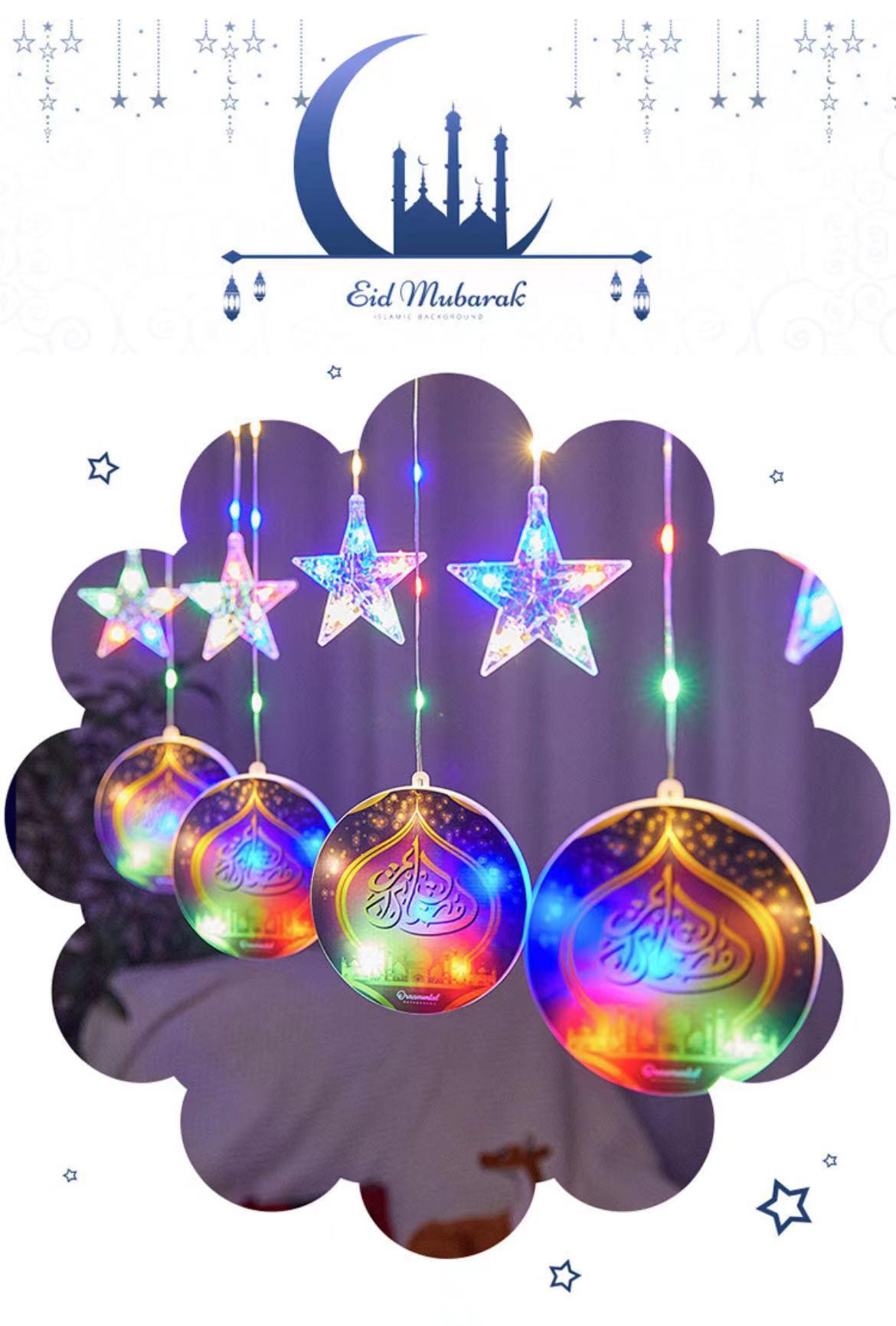 Cross-border foreign trade LED painted leather line star and moon curtain light interior decoration 10 hanging moon five-pointed star castle color pic 8