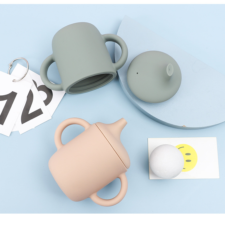 食品级硅胶幼儿奶嘴杯鸭嘴吸吸杯婴儿学饮杯防摔防漏双耳硅胶水杯详情16