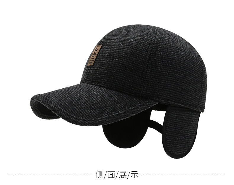 冬季新款绵中标棒球帽老年款户外秋冬休闲中老年加厚护耳男士百搭详情8