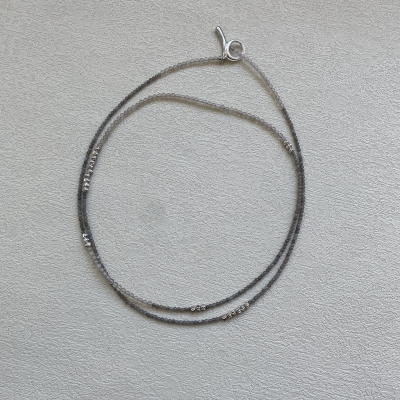 小众设计黑玛瑙串珠长款项链女简约冷淡风气质双层叠戴OT扣锁骨链详情6