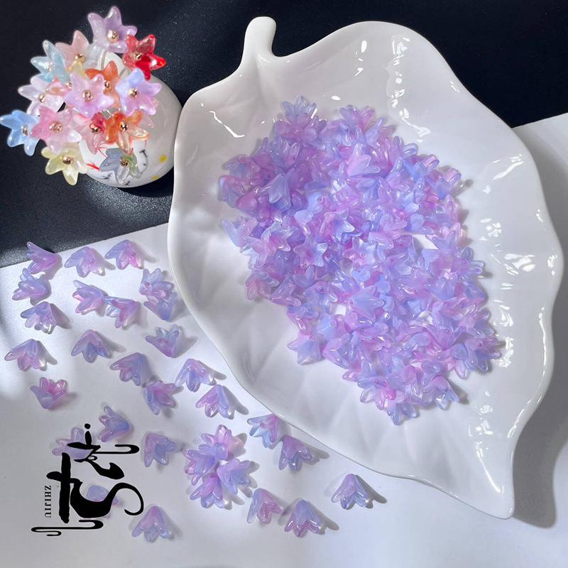 捷克琉璃百合花花瓣树叶子diy手工制作汉服头饰耳环古风发簪详情13