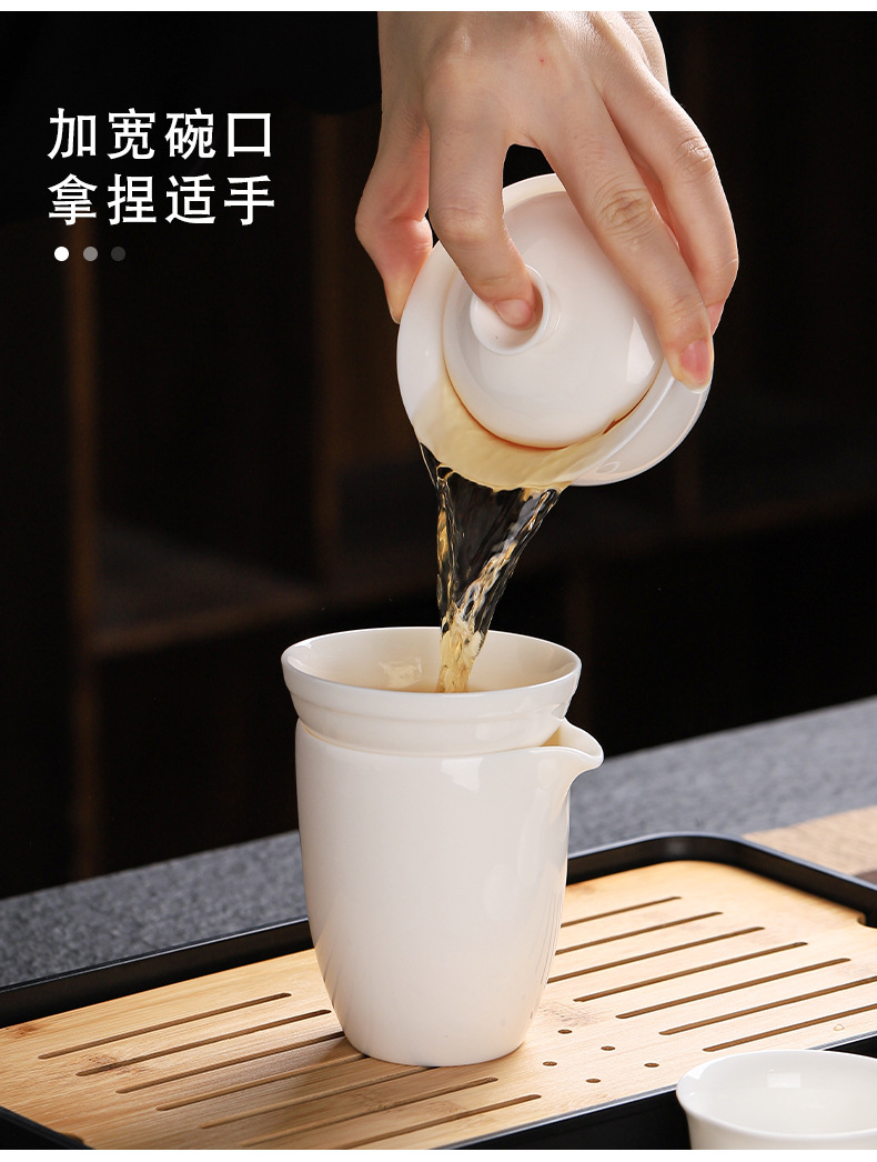 羊脂玉白瓷茶具套装全套功夫茶具盖碗茶杯旅行茶具便携礼盒印LOGO详情6