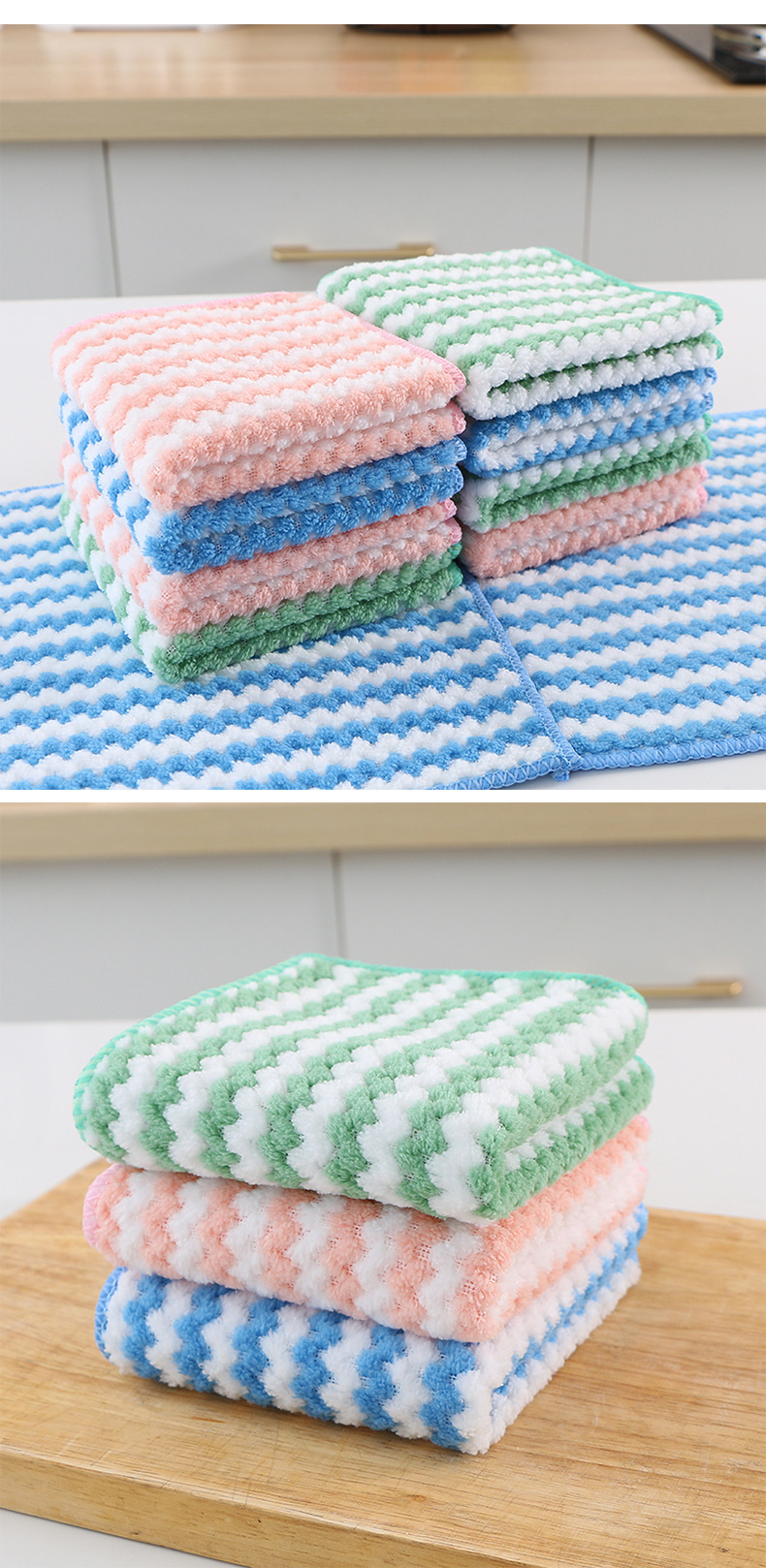 【 Chi Jia 】 Dishcloths, scouring pads, household kitchen cleaning cloths, Absorbent Coral fleece square towels, hanging towels, cationic pic 7