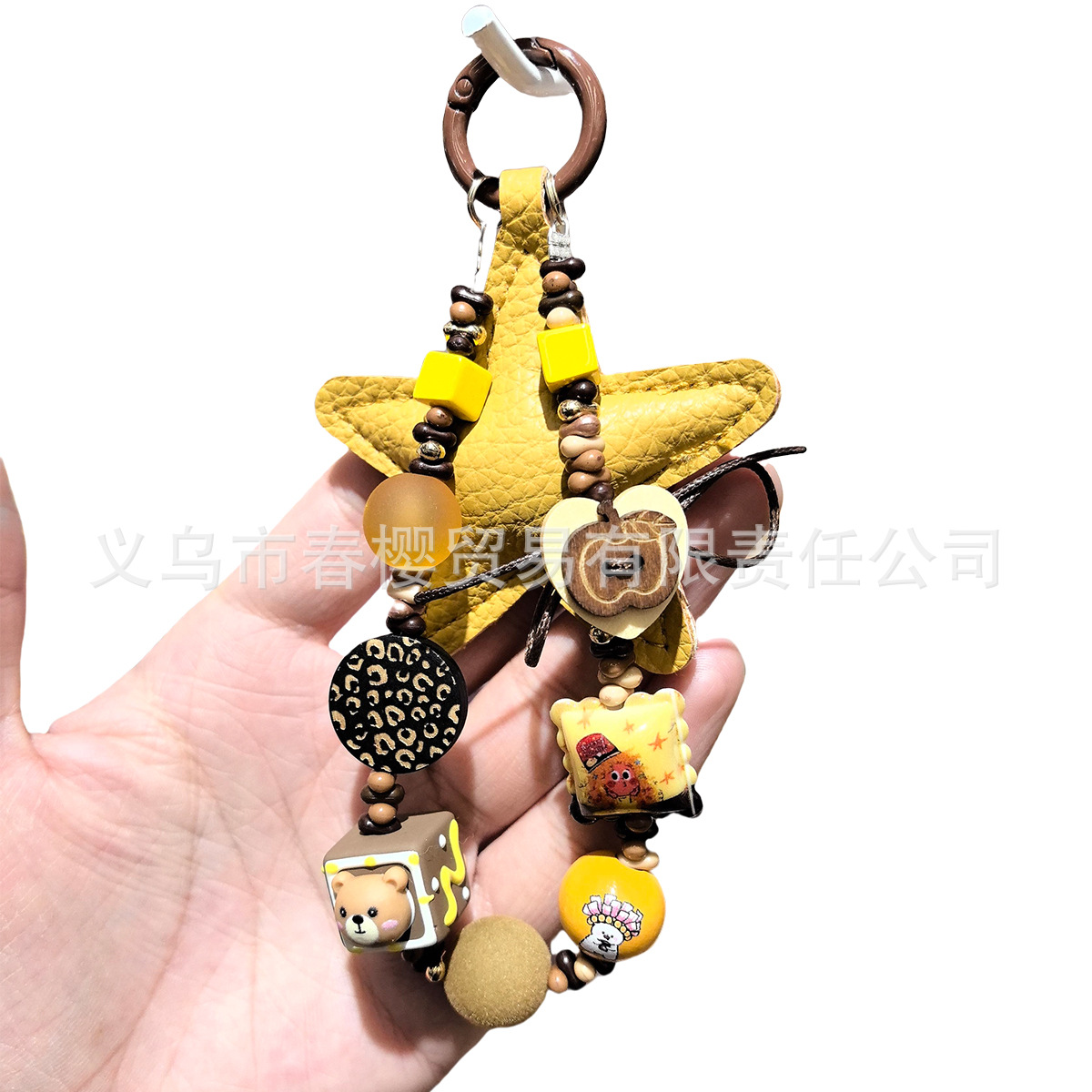 Autumn and winter new American retro coffee-colored M-bean felt bread chain, leather lanyard bag pendant, keychain, ccd pendant pic 3