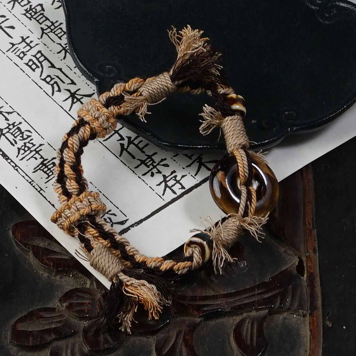 Jingdezhen Ceramic Heavy Industry Rope Weaving Tibetan-style design hand-woven rope safety pendant accessory, the same style as Xiaohongshu bracelet for women pic 4