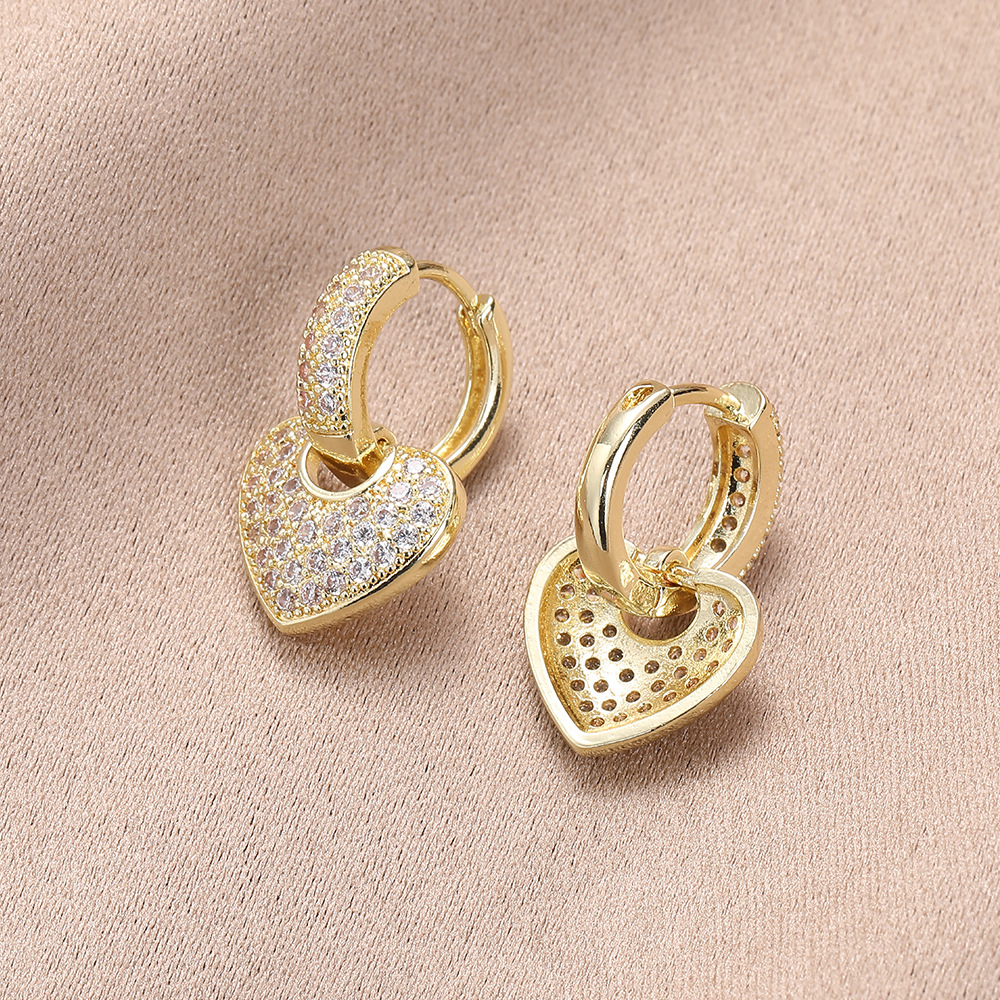 KIMOJ新款耳饰日韩时尚气质优雅小女人满钻锆石微镶桃心爱心耳钉耳环耳扣饰品女详情2