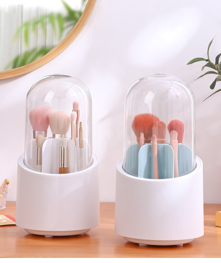 高颜值化妆刷收纳盒高级感旋转桌面口红化妆品桶分格带盖防尘笔筒详情17