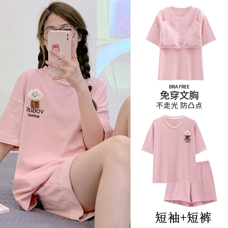 带胸垫睡衣女夏季短袖可外穿家居服两件套装2024新款夏天卡通大码详情5
