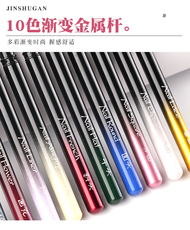 跨境热销美甲刷胶建构笔套装平头方圆长圆光疗笔美容护肤彩妆用品详情5