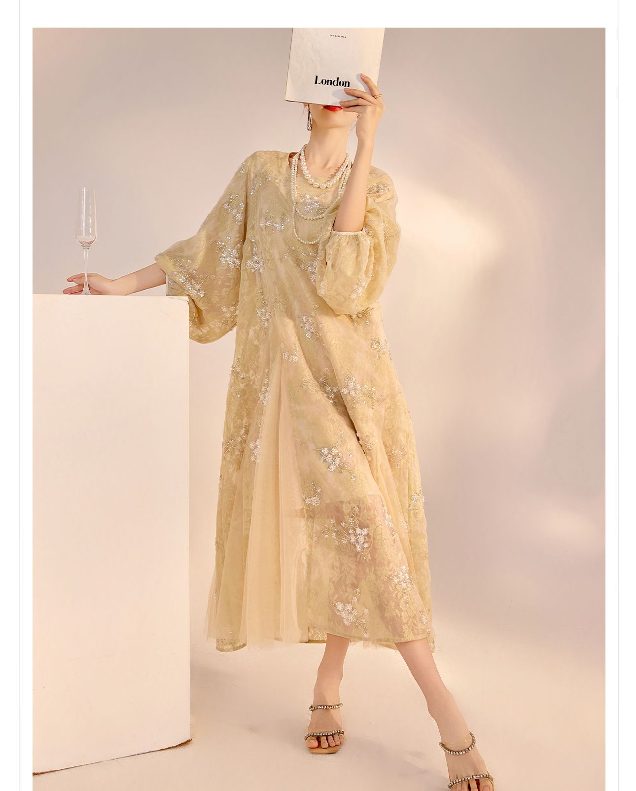 New Chinese-style high-end flower beaded embroidery dress, national style 2025 light luxury design sense elegant long dress N2034 pic 14