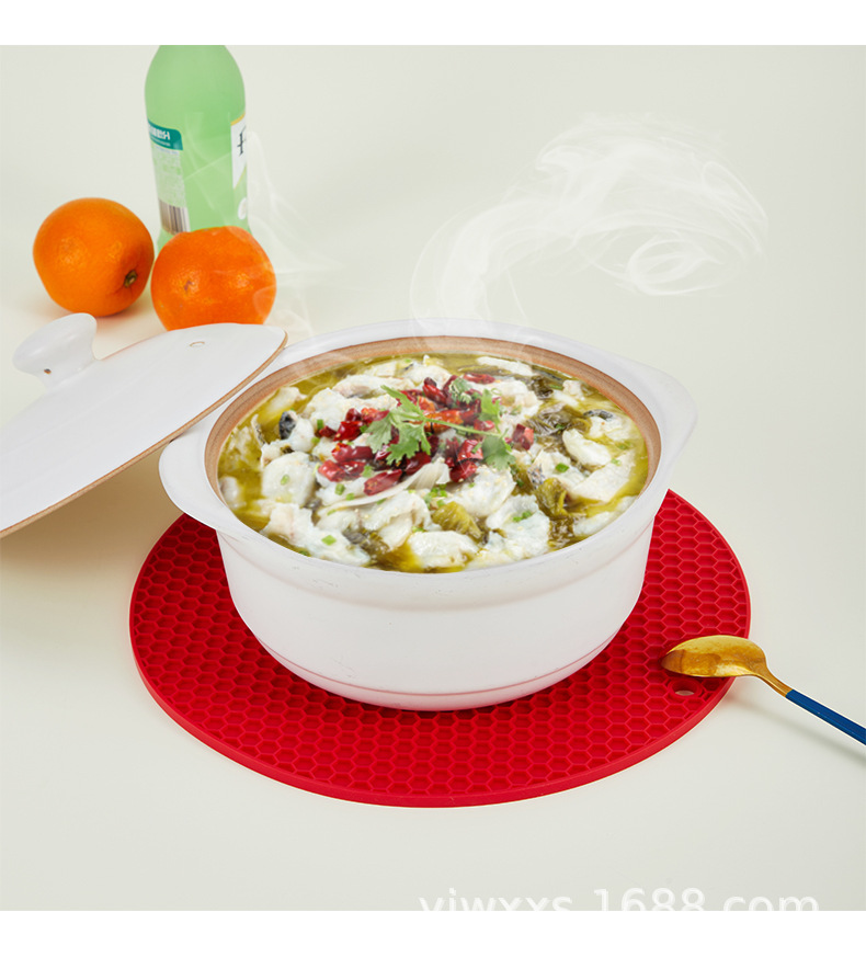 跨境食品级硅胶耐高温蜂窝隔热垫杯垫圆形锅垫厨房餐垫防滑垫加厚详情5