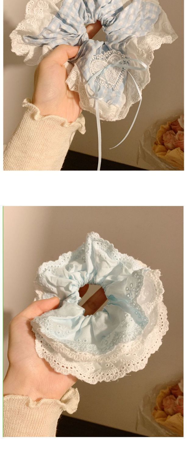 海盐泡泡蓝色格子蝴蝶结蕾丝大号发圈女韩系夏季超大头绳发饰头饰详情8