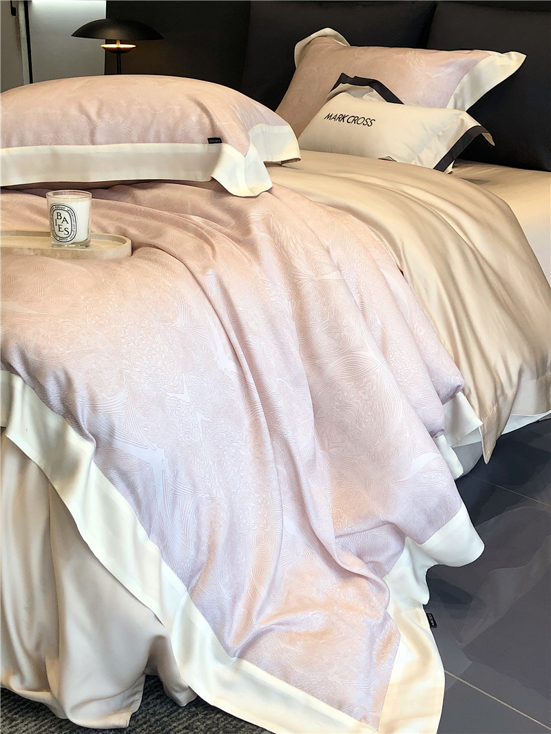 Cool ultra-fine denier Tencel summer light and cool condensation filament four-piece set, elegant printed sweat-absorbing nude bedding pic 61