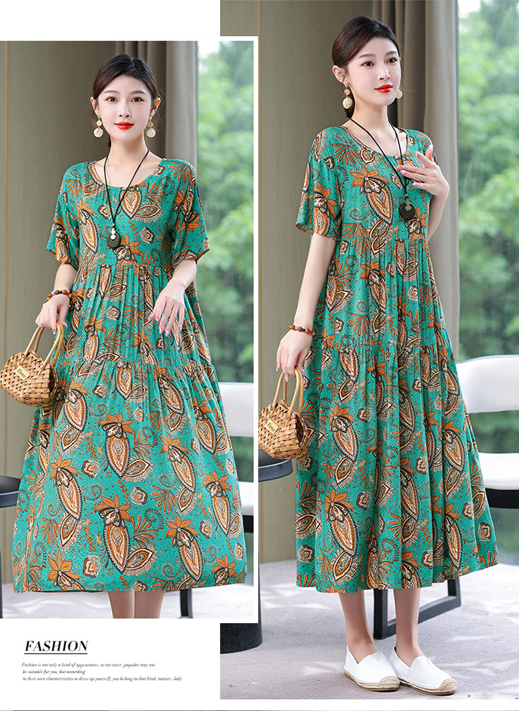 妈妈棉绸连衣裙夏季中老年女装短袖高端气质外贸人造棉裙子有口袋详情24