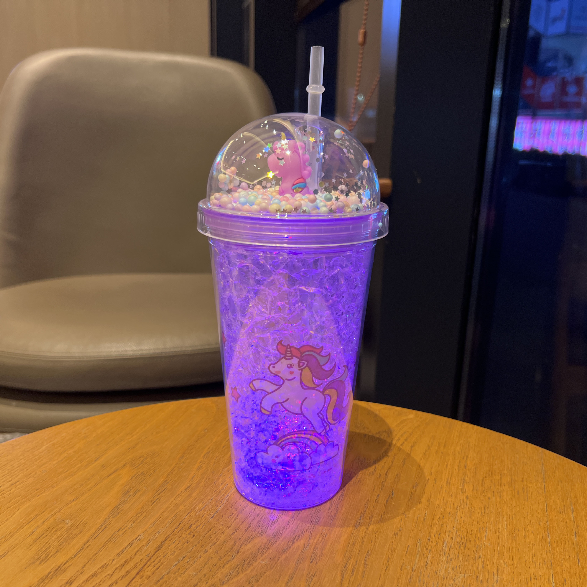 外贸新款卡通独角兽儿童吸管杯双层碎冰杯网红高颜值塑料水杯批发详情17