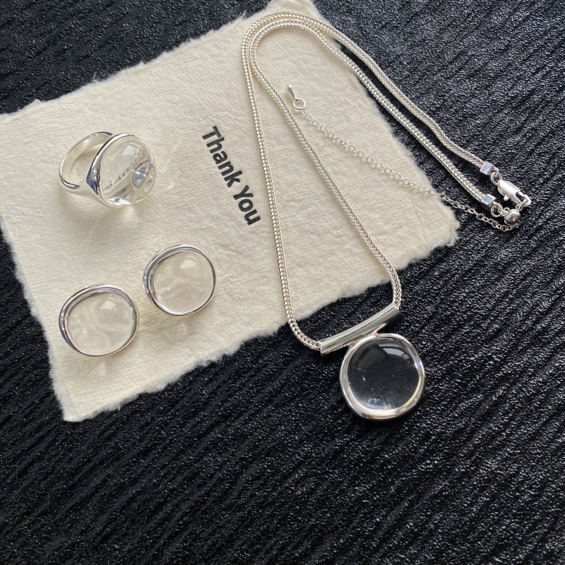 小众设计异白水晶吊坠项链耳环女夏轻奢高级感气质百搭锁骨毛衣链详情4