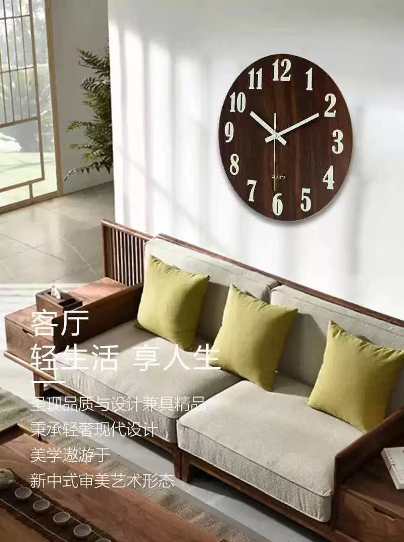 MDF夜光静音挂钟创意卧室客厅简约发光石英钟纤板木质时钟表批发详情6