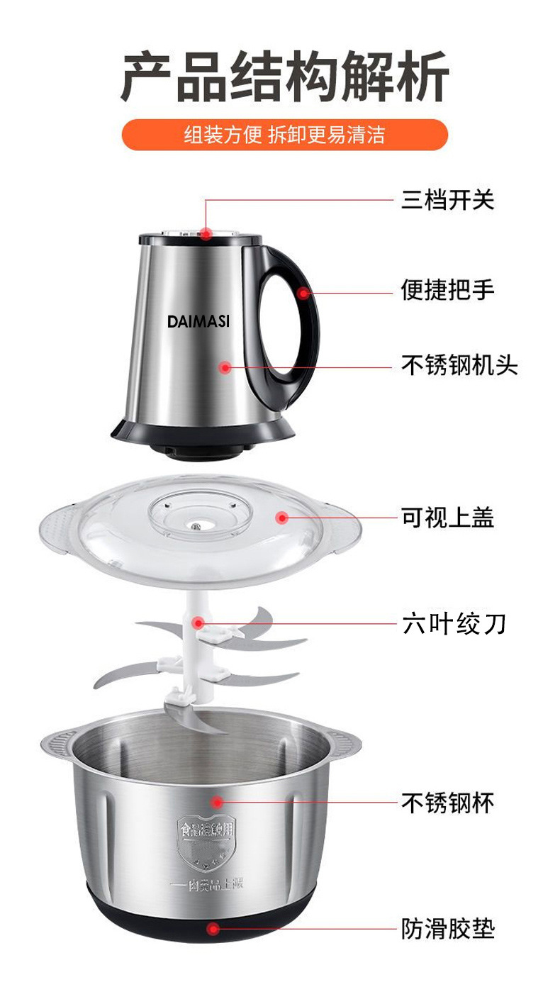 德国戴玛斯电动绞肉机家用多功能料理机搅拌搅馅绞馅蒜蓉泥器辣椒详情20