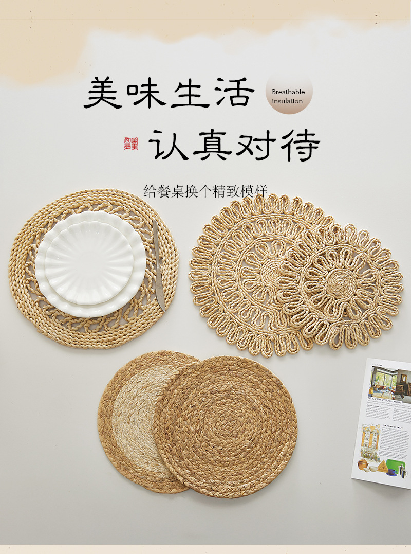 跨境电商专供自然色隔热垫日式环保黄麻餐垫玉米皮碗垫水葫芦锅垫详情5