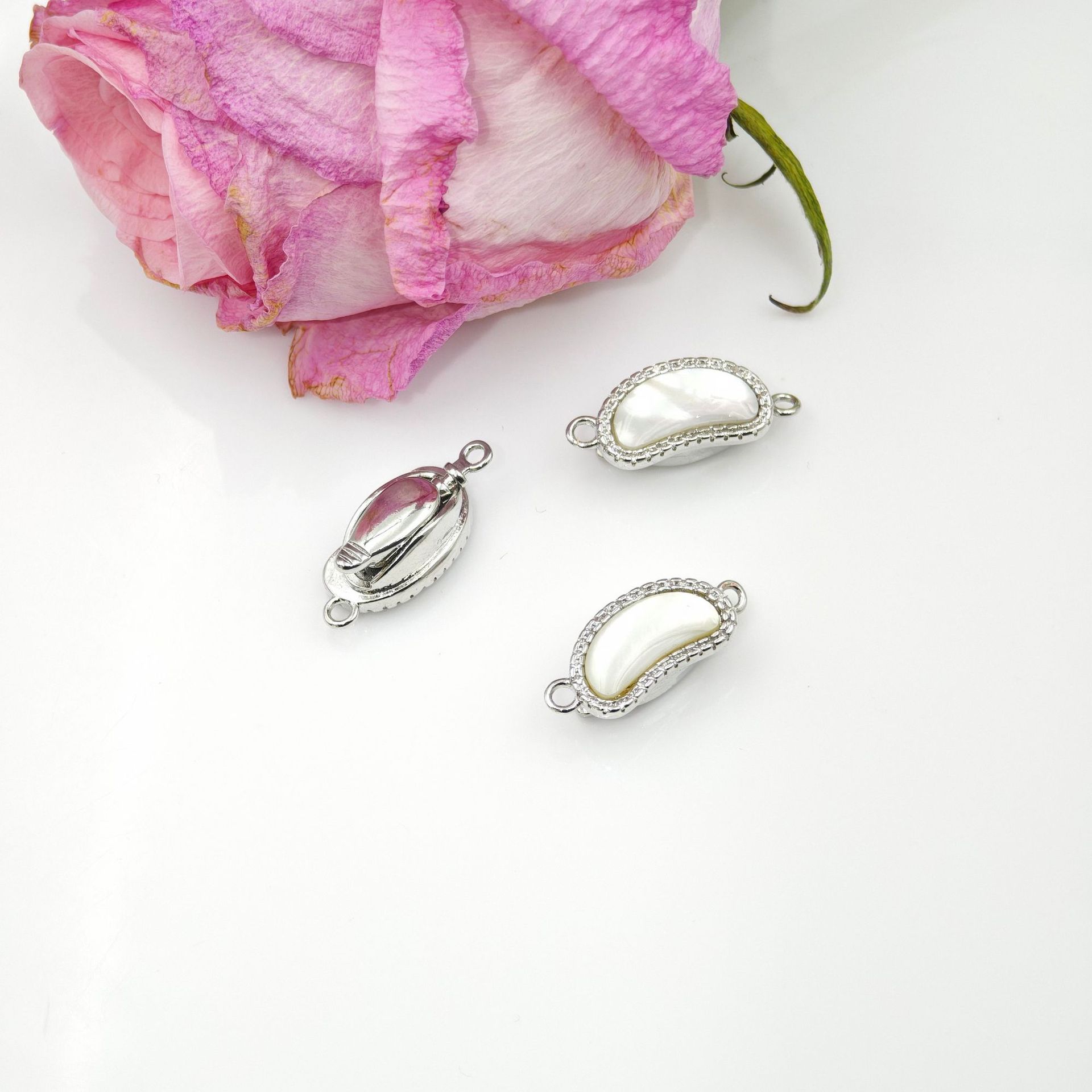 Pearl necklace, ingot clasp, cashew nuts, white scallops, diy accessories, handcrafted end connection clasp, bracelet, stick press clasp pic 7