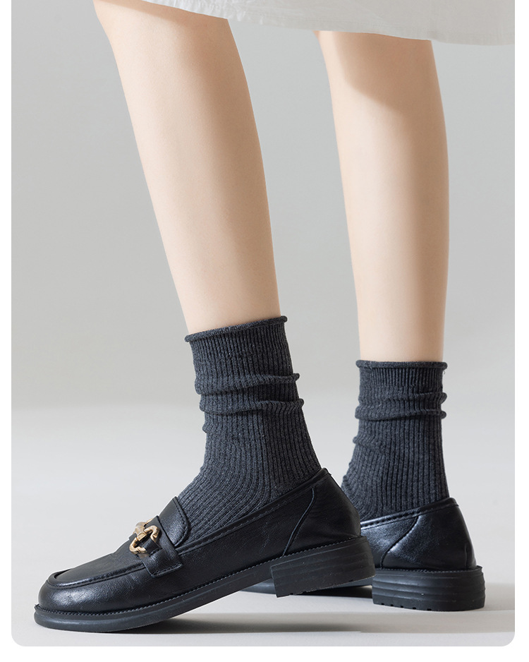 2025新款春夏季女士中筒袜 纯色卷边双针堆堆袜 运动休闲款棉质透气吸汗 批发女士棉袜详情12