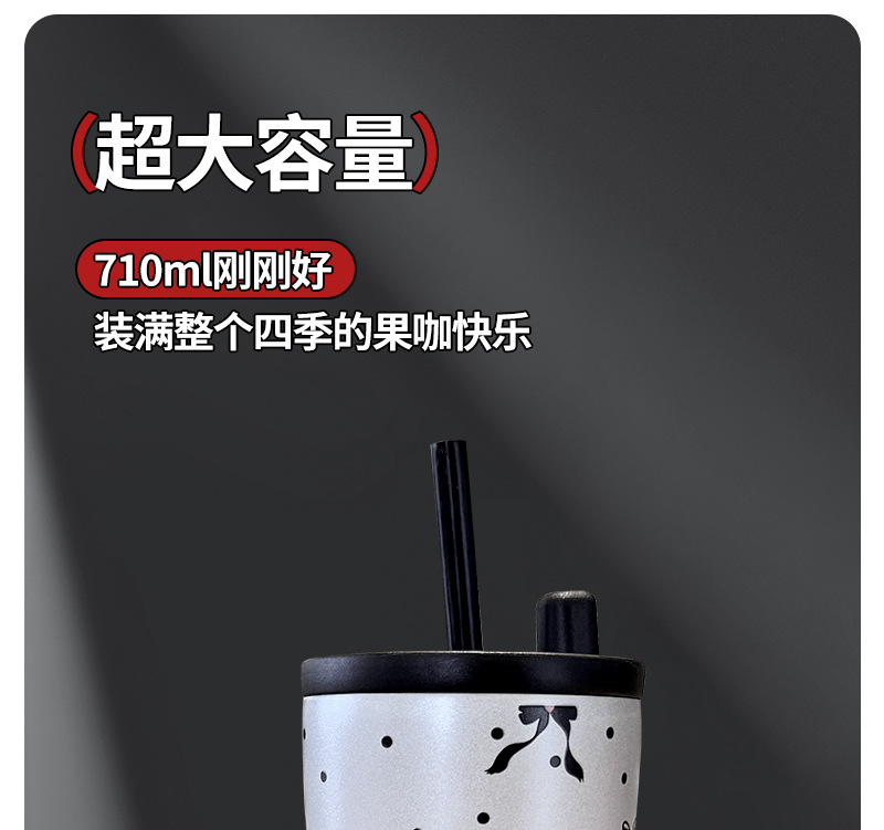 新款不锈钢咖啡杯提绳吸管杯小清新图案女生高颜值保温杯便携水杯详情8