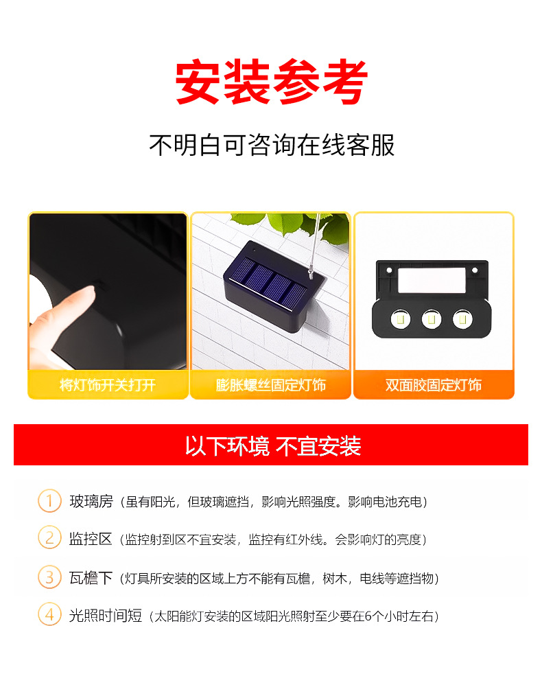 Cross-border solar outdoor LED fence and fence lights, wall-washing lights, ambient lights, garden villa wall lights, step spotlights pic 13