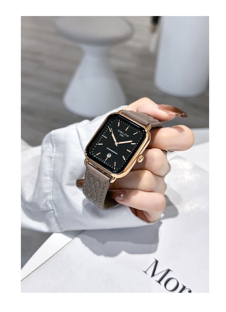 手表女士2024新款轻奢日历小众方形休闲时尚气质精致皮带腕表男女详情7