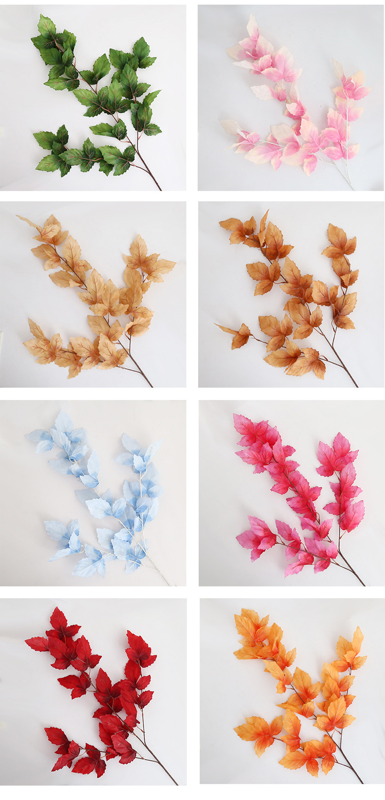 青岛仿真叶材单枝三叉婚礼吊顶装饰办公文化园艺仿真植物批发详情8