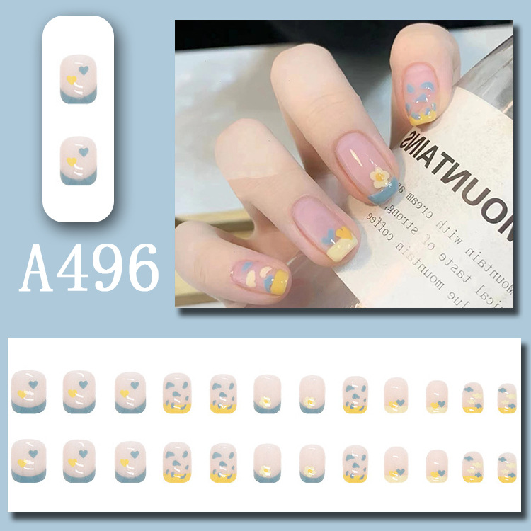 Wearable nail art pieces, artificial nail products, detachable, simple lemon ice transparent, popular online style Douyin nail art hair replacement pic 35