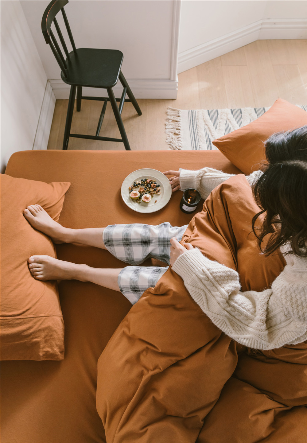 ins Japanese-style solid color all-cotton knitted cotton four-piece set, skin-friendly nude sleeping plain double-layer Indian cotton bed sheet pic 42