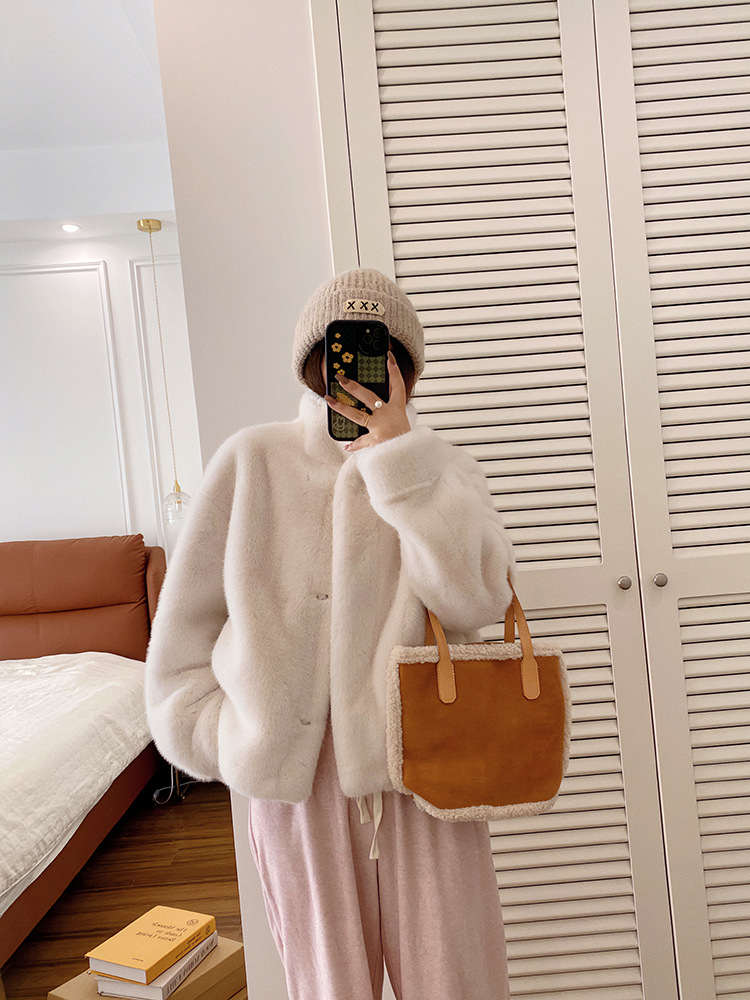 欧貂绒皮毛一体短款立领仿水貂毛外套环保皮草女秋冬新品通勤风详情15