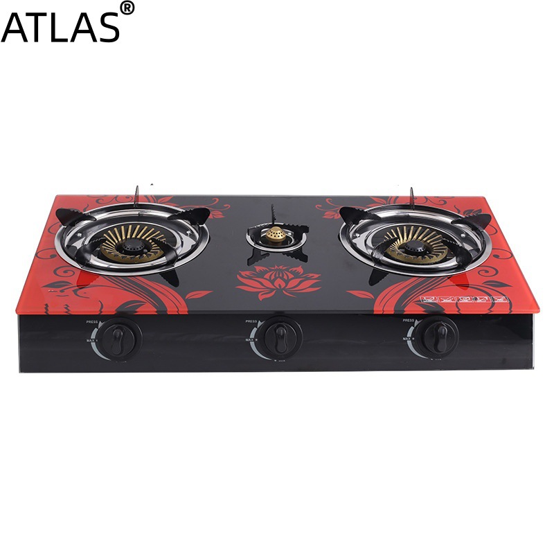 ATLAS European-style three-burner gas stove with tempered glass panel, high-intensity flame stove, liquefied gas household stove, for export only pic 7