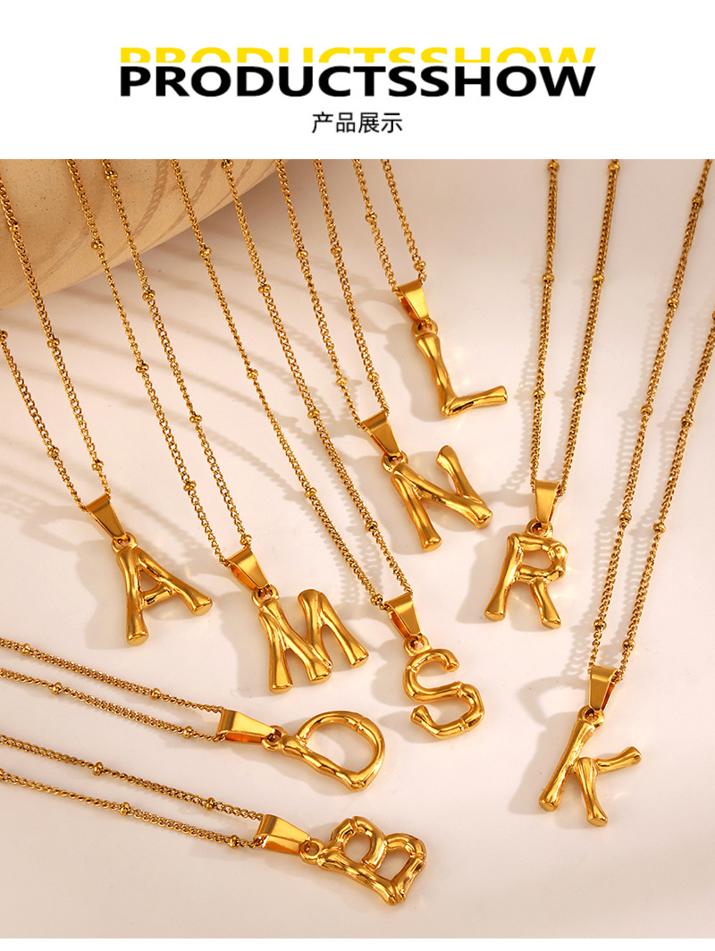 欧美时尚流行不锈钢26字母项链ins风小众设计百搭竹节字母锁骨链详情2