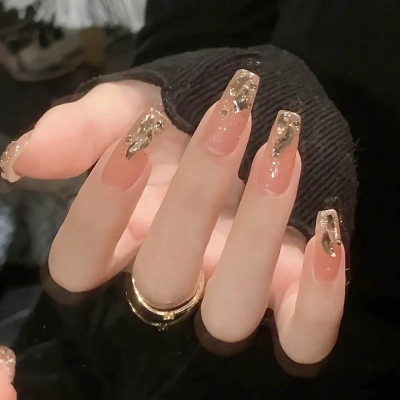 Wholesale of handcrafted wearable nails for Internet celebrities, medium and long heart-shaped diamond nail nail plates, nail patches, false nails, jelly glue pic 43
